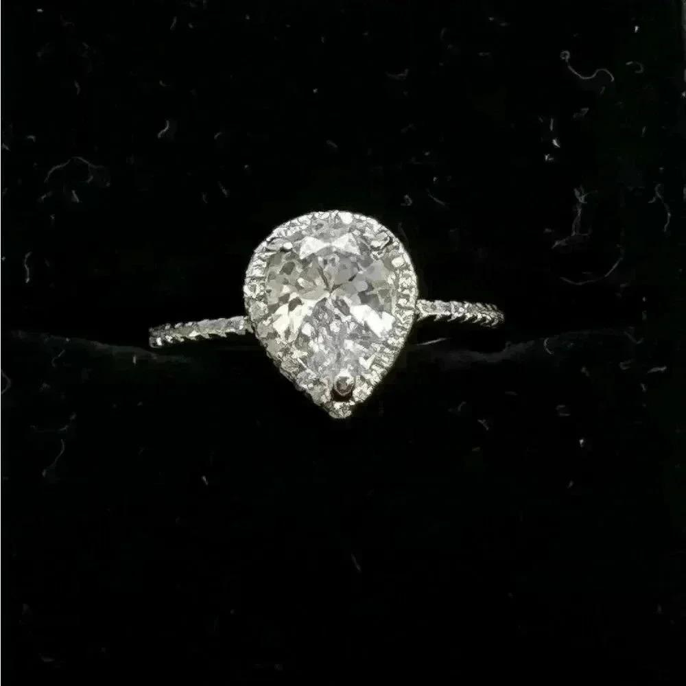 Pear shaped halo Diamond ring 925 sterling silver